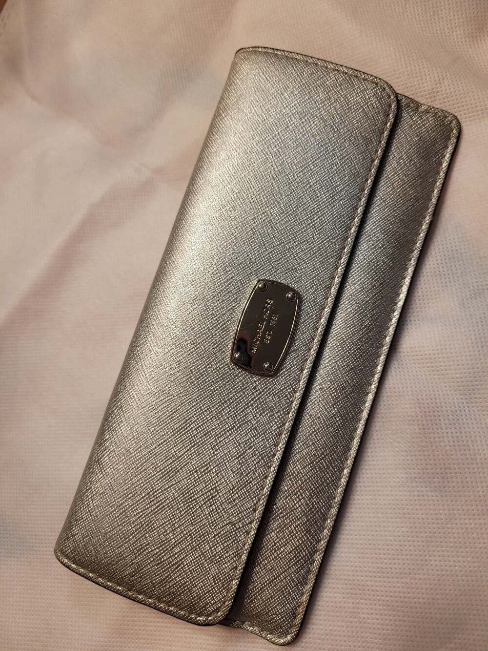 Michael Kors Saffiano Leather Continental Wallet in Metallic Silver